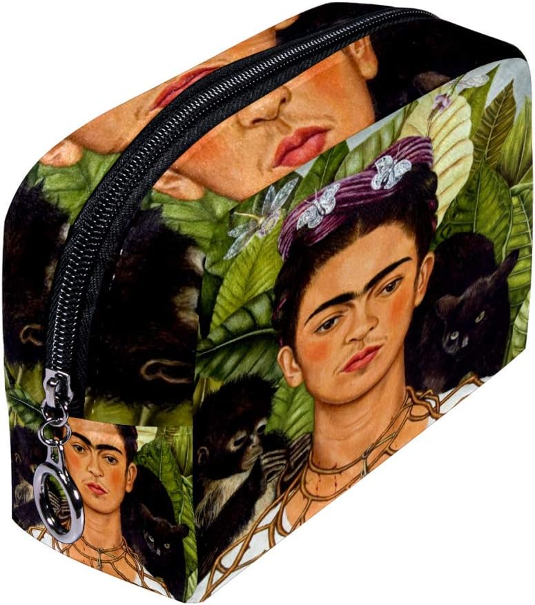 Frida Kahlo Self-Portrait With Thorn Necklace And Hummingbird Cosmetic Bag Travel Makeup Bag for Women Girls Zippered Pencil Case Pen Pouch Storage Holder Box Stationery for Office School