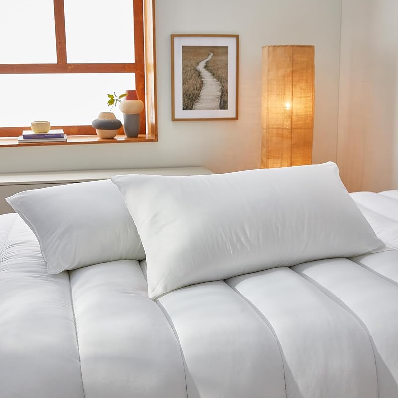 Home - Pack 2 Almohadas de Fibra Hipoalergénica - Funda Exterior de Algodón con Tratamiento Antiácaros - Firmeza Baja, Dormir Boca Abajo, 60 cm, 60 x 40 cm