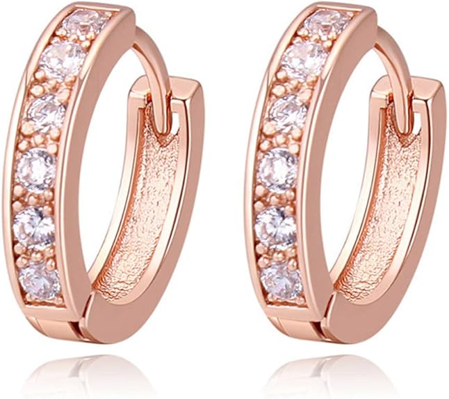 Oro Blanco Chapado Aretes con Diamante con Zirconia C&uacute;bica, Pendientes de Aro, Hoop Earrings para Mujeres