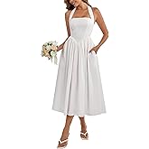 Parthea Women's Floral Halter Corset Midi Dress 2026 Elegant Smocked Flowy Wedding Guest Dresses with Pockets