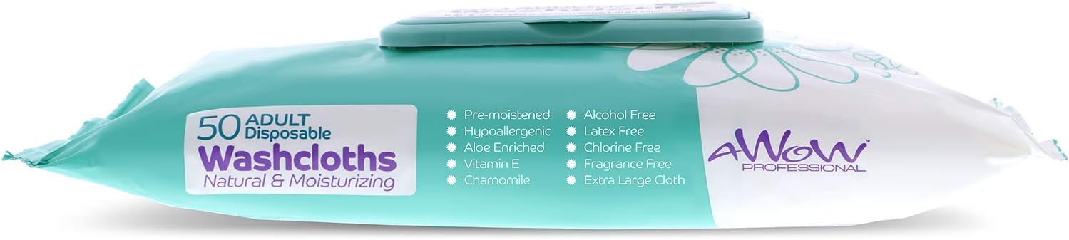 AWOW Professional Natural Adult Cleansing Disposable Washcloths, 50 Large Bath or Incontinence Natural Wipes (4 Packs/200 Wipes): Health & Personal Care