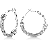FOCALOOK 14K Gold Hoop Earrings, Lightweight Hypoallergenic Large Stainless Steel Black Hoops for Women 30/40/60/80mm