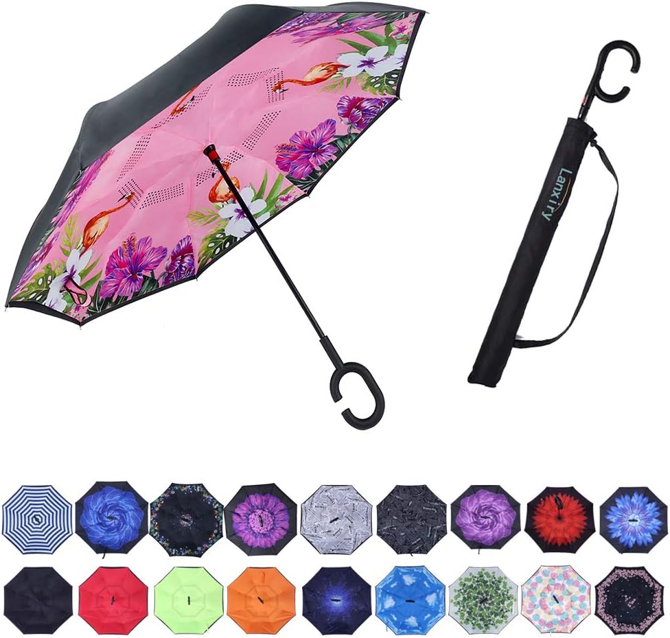 Umbrella,Large Double Layer Inverted Big C-Shaped Handle Reverse Long Umbrellas