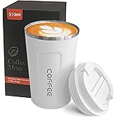 YINBAOGE Insulated Travel Coffee Mug, Spill & Leak Proof, Portable To Go Camping Stainless Steel Coffee Tumbler, Reusable Thermal Coffee Cup with Lid for Hot & Cold Drinks (2nd-White, 17 OZ)