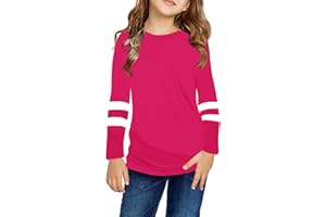 Ebifin Girls Casual Short/Long Sleeve T Shirts Kids Loose Soft Striped Color Block Tunic Tops, Tees Blouses Size 4-15 Years