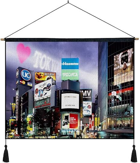 Amazon Co Jp 綿の麻 タペストリー 多機能 掛け軸 掛け物 横 80cmx60cm 東京ビルナイト広告 個性 掛け軸 掛け物 掛けじく ポスター インテリア 組立式 部屋飾り壁 壁飾り Home Kitchen