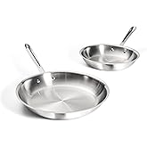 All-Clad D3 3-Ply Stainless Steel Fry Pan Set, 10,12 Inch, Induction Oven and Broiler Safe to 600F, Frying Pans, Durable Kitchen Cooking Skillets, Professional Induction Cookware, Stainless Steel