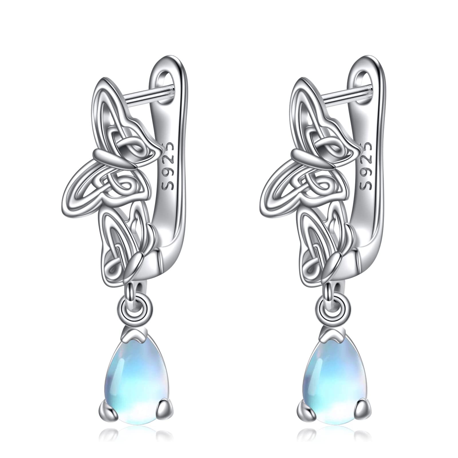 Moonstone Butterfly Earrings Sterling Silver Celtic Butterfly Leverback Earrings Christmas Gifts Mother's Day Jewellery for Women Mum
