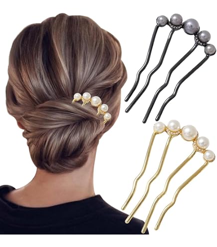 2Pcs Pearl U Shaped Hair Pins Amazon.com : 2Pcs French Hair Pins with Pearl U-Shaped  main image 3