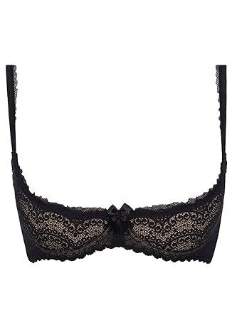 Axami BH Unterbrust Transfers Brüste schwarz Spitze/Hintergrund beige Mütze 85 C