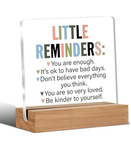 Funny Office Sign One Small Positive Thought in The Morning Change Whole Day Wood Box Sign Inspirational Quote Gift for Women Decor for Home Office Room Desk Shelf Cubicle Decoration-5x5 inches
