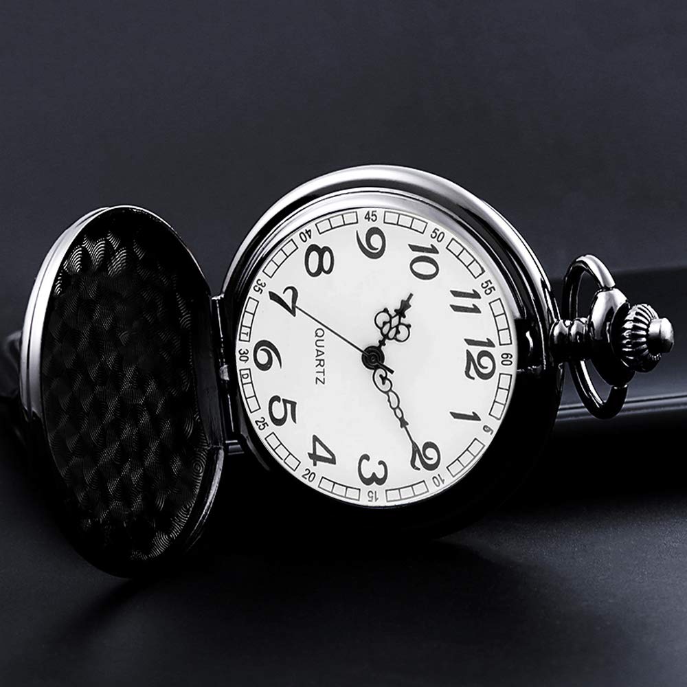 Set of 2 Classic Pocket Watch with Chain for Men and Women