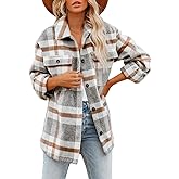 Beaully Women's Flannel Plaid Shacket Fall Winter Outfits Long Sleeve Button Down Shirts Jacket Coats with Side Pockets