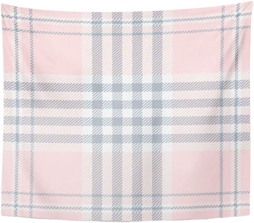 Suklly Tapestry Wall Hanging Dusty Rose Plaid Check in Pale Pink Blue White Home Decor Polyester Living Bedroom Dorm 60 X 80 Inches Picnic Mat Beach Towel Bed Cover