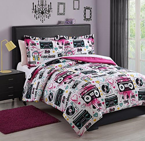 Full Microfiber Kids Music White/Black Reversible Comforter Set