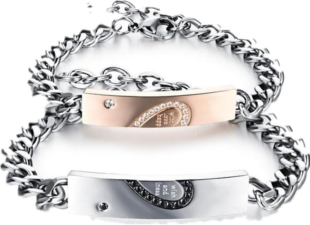 LALOPEZ His and Hers with Wish Love and Happiness Heart Shape Puzzle Couple Chain Bracelet