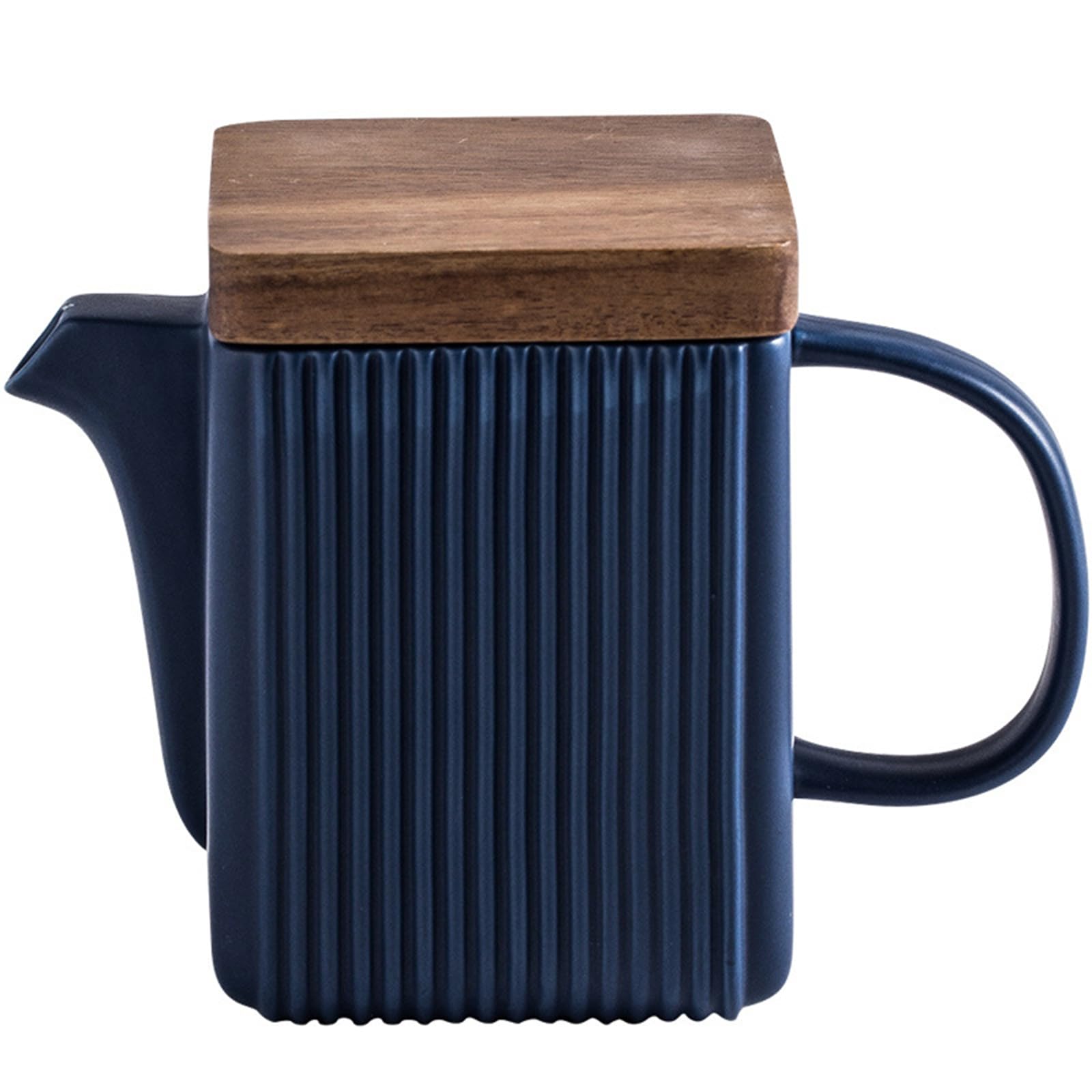 Soulnioi Ceramic Teapot,with Acacia Wood Lid,Ceramic Square Teapot,Porcelain Coffee Pot Cups,with Stainless Steel Infuser for Home&Office Blue