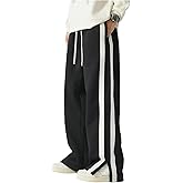 BEAUDRM Men's Big and Tall Striped Baggy Sweatpants Drawstring Waist Wide Leg Track Pants Casual Trousers Streetwear