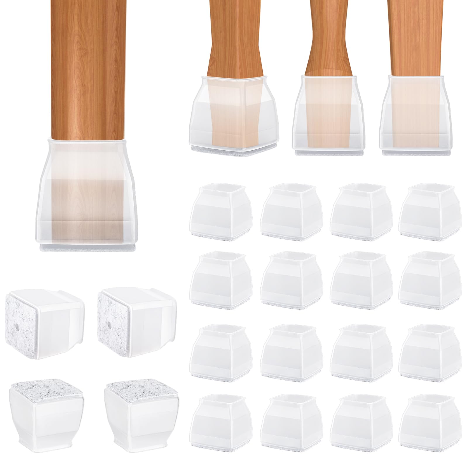 Photo 1 of BALEINE 16 Pack Silicone Chair Leg Floor Protectors, Stool Leg Protectors Cap, Non-Slip Chair Leg Caps for Hardwood Floors (Clear & Large (Square), 16 Pack)