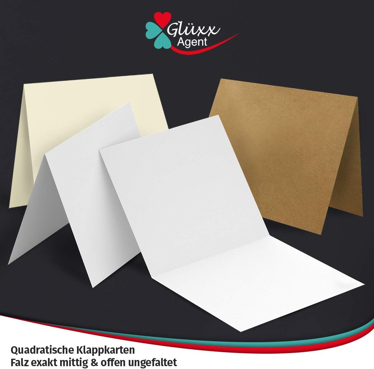Glüxx Agent 45 folding cards with envelopes set, square, 240 g/m² 220 g/m², white, cream, kraft - Image 4
