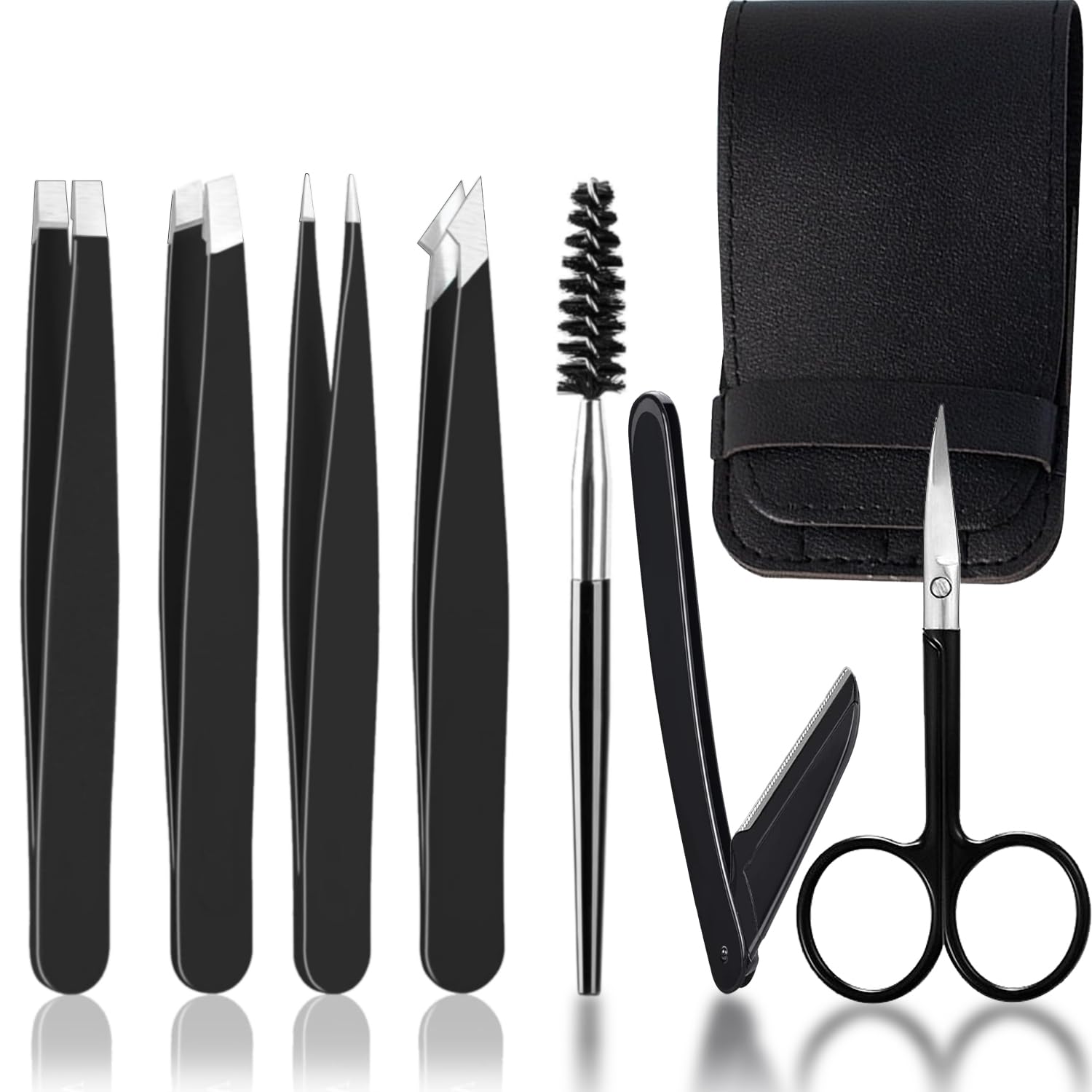 WUBAYI 7PCS Eyebrow Tweezers Set for Facial Hair Women, Stainless Steel Eyebrow Tweezers Kit for Women and Men, Tweezer Set for Splinter, Facial Hair Removal, Ingrown Hairs