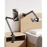 TELESIN Magnetic Phone Holder for Desk and Bed - Strong Magnetic - Tablet Stand Holder with Long Arm - 360° Freely Adjustable Rotation Base - Upgraded Silicone Clamp for iPhone, Android & IPad Series