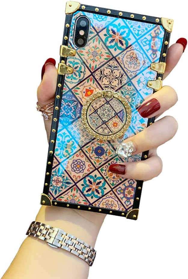 OcaseQ Case for Iphone 11/11 Pro/11 Pro Max Retro Square Bohemian Case with Ring Stand Soft TPU Shockproof Bumper Anti Scratch Hard PC Blue Ray Back Cover,2,11ProMax