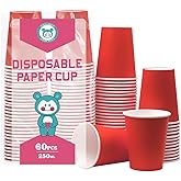 Yuxitia Disposable Paper Cups, 60pcs Red Paper Cups For DIY Wedding Christmas Party Picnic BBQ Travel and Event 8OZ (Red)