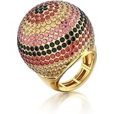 ZKBKJSPZJB Gold Snowball Rhinestone Cocktail Ring – Adjustable Stretch Sparkling Party Jewelry for Women, Elegant Costume Ring for Evening Wear, Wedding, Prom