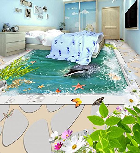 LWCX Custom Wallpaper 3D Flooring Border Dolphin Pool Mural Floor Wallpaper Water Proof Wallpaper for Bathroom Living Room 430X280CM