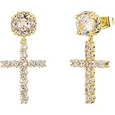 JINAO Cross Hoop Dangle Earrings 14K Gold Plated 5A+ Cubic Zirconia Cartilage Hypoallergenic Sterling Silver Cross Dangle Drop Earrings For Men Women