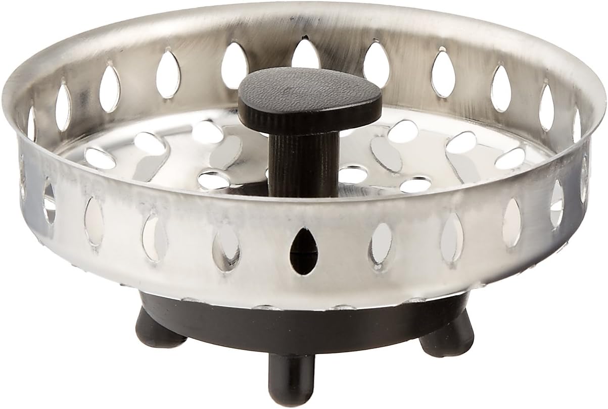 EZ-FLO 30057 Kitchen Sink Replacement Basket Strainer Stopper, Stainless Steel for Standard Drains, 3-1/2 Inch with Rubber Stopper