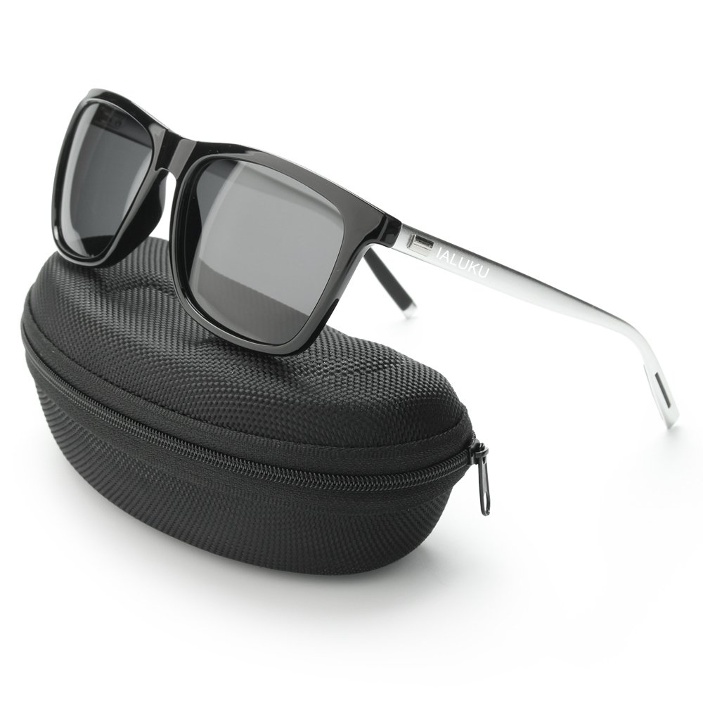 IALUKU Wayfarer Sunglasses Polarized Women Men Mirrored UV400 Full Frame (Black / Gray, 60)