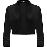MINTLIMIT Women's Velvet Bolero Shrugs for Dresses Ruched 3/4 Sleeve Open Front Cocktail Party Cropped Cardigan