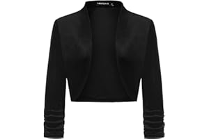 MINTLIMIT Women's Velvet Bolero Shrugs for Dresses Ruched 3/4 Sleeve Open Front Cocktail Party Cropped Cardigan