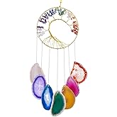 SUNYIK Tree of Life Agate Slice Wind Chime, Handmade 7 Chakra Stone Healing Crystal Windchime for Indoor Outdoor Decoration O
