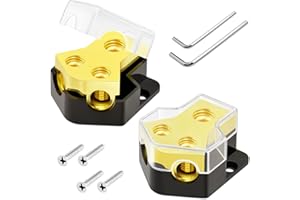 Bolipoeq 12V Power Distribution Block Car Audio 2 Way 0/2/4 Gauge in 4/6/8 Gauge Out, Quality Ground Distribution Block 12 Volt Amp Distribution Block Splitter for Automotive Car Marine Boat (2 Pack)