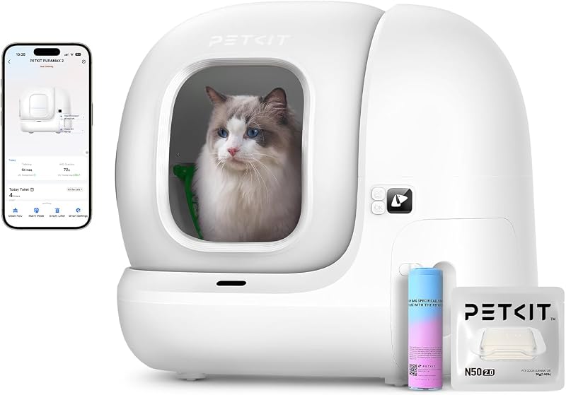 Caixa de areia para gatos autolimpante Pura MAX 2, WC para gatos, Caixa de areia para gatos autolimpante, anti-fugas, xSecure/Eliminate odores/APP/76L, para vários gatos (sem purificador, com N50