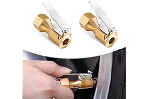 gunhunt Pack-2 Car Air Chuck, Brass Air Nozzle, 1/4 Inches NPT Female Tire Chuck, Automobile Quick Inflation Kit, Inflator Gauge Compressor Accessories, Universal for Most Cars, Trucks (Gold #3122)