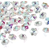 Pandahall 100pcs Faceted Crystal Glass Snowflake Beads Hanging Pendants AB Color Plated Clear for Bracelet Jewelry Making Supplies Christmas Gifts 14mm(0.55”)