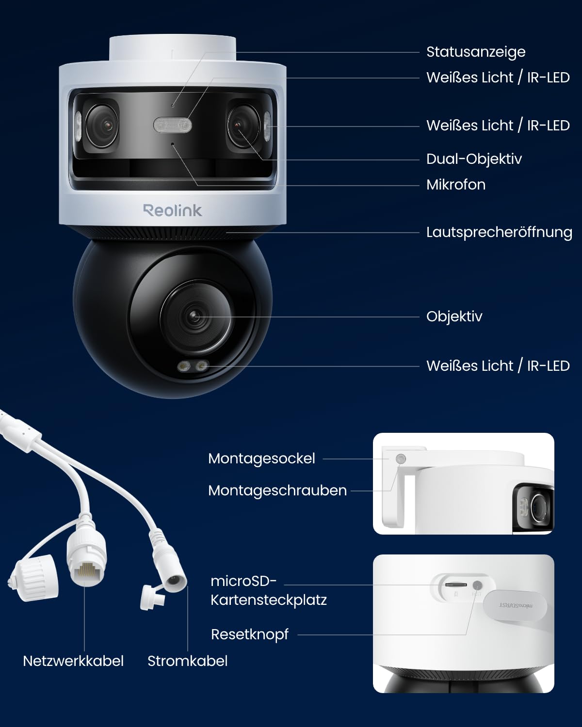 Reolink Dreifachobjektiv PoE Sicherheitskamera für den Außenbereich, 10MP 180° Panorama & 4K PT mit Auto-Tracking, KI-Videosuche, Perimeterschutz, Farb- & IR-Nachtsicht, 24/7-Aufzeichnung, OMVI 3i PoE 9