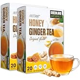 Instant Honey Ginger Tea - Original Flavor - Fast Dissolving Tea Crystals - 20 Sachets Per Box