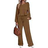 Ekouaer Knit Lounge Sets for Women 2 Piece Cozy Long Sleeve Pullover Sweater Top and Wide Leg Pants Set Pajamas Outfits