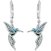Lypic Hummingbird Earrings 925 Sterling Silver Turquoise/Abalone Shell Bird Earrings Dangle Hummingbird Jewelry Gifts for Women Hummingbirds Lovers