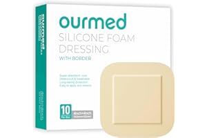 Ourmed Silicone Foam Dressing with Border Adhesive - Large Absorbent Waterproof Bandage for Wound Care, Foot Diabetic Ulcer, Leg Ulcer, 4" x 4", 10 Pack