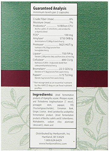 Herbsmith Microflora Plus – Dog Digestion Aid –Probiotics and Digestive Enzymes for Dogs – Prebiotic for Dogs – 120 Capsules - Thumbnail 3