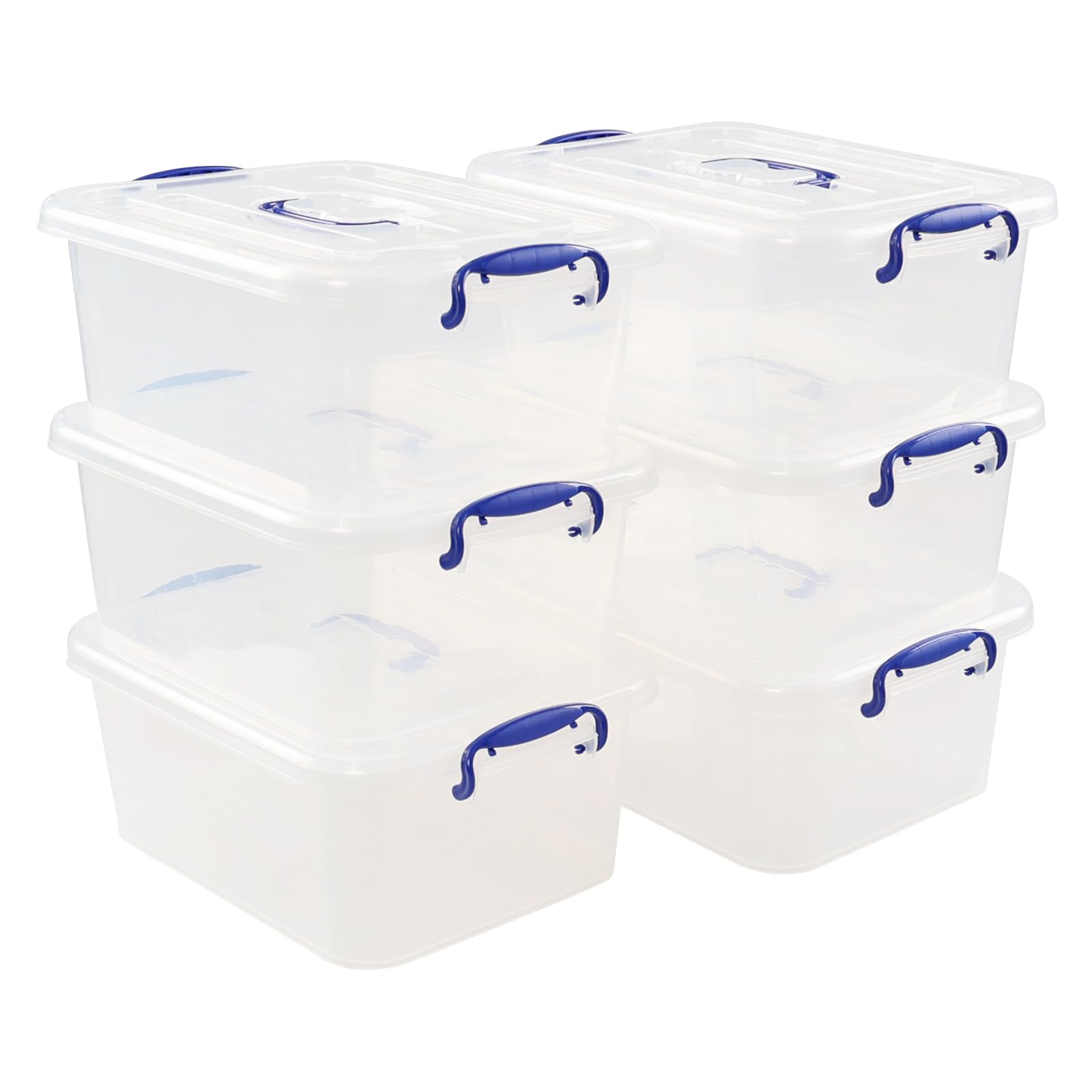 Asking 8 L Clear Plastic Storage Box with Handle, Storage Latch Boxes, 6-Pack