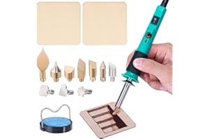 YIHUA 930-IV Pyrography Wood Burning Pen Kit Adjustable Temperature, Power Switch, Heat Deflector, Rubber Grip with 10 Pyrography Tips, 2 Wood Pieces, Flip-Up Pen Stand, for Woodburning DIY Crafts