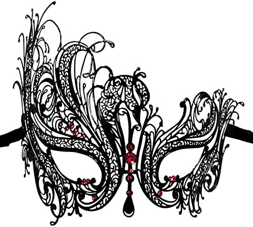 1Bay Women's Swan Filigree Venetian Masquerade Mask With Pink Rhinestones Black
