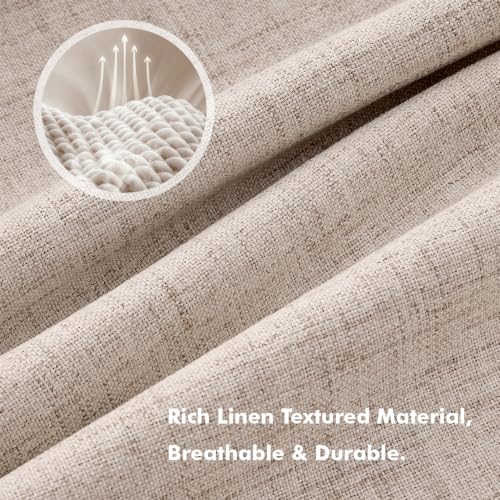 MIULEE 100% Blackout Linen Curtains for Bedroom, Beige Solid Luxury Decor Thermal Insulation Room Darkening Drapes for Living Room Back Tab Rod Pocket 42 x 84 Inches, 2 Panels